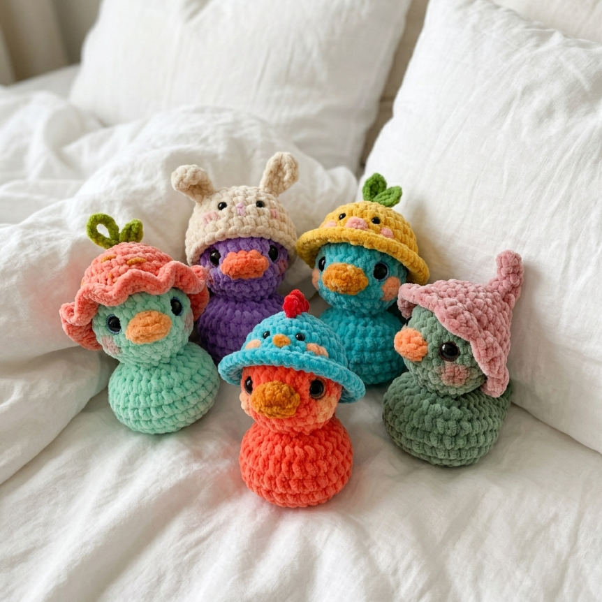 No-Sew Rubber Duck Crochet Pattern 🐥 5-in-1 Cute Animal Hats Bundle (PDF)