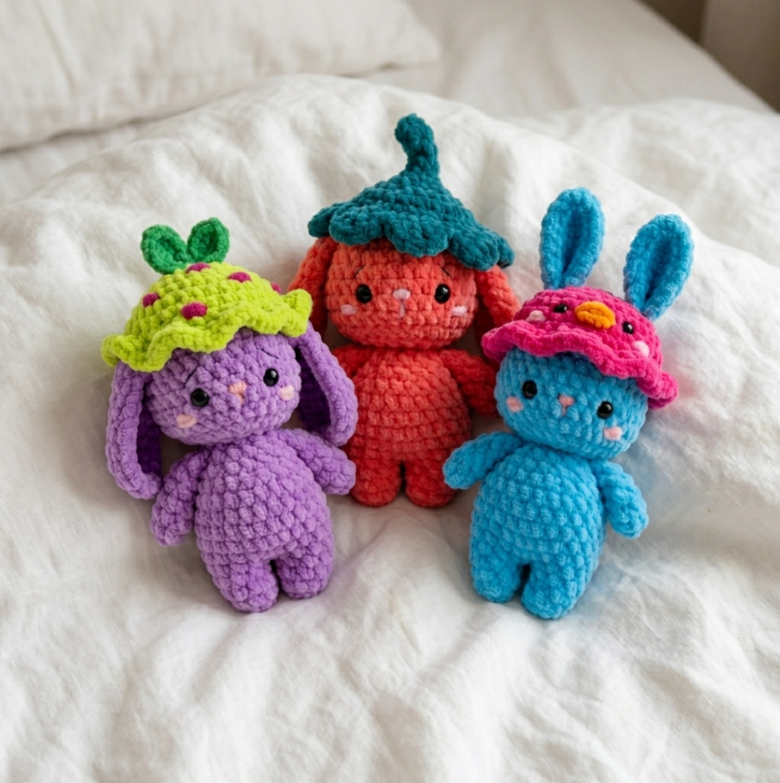Crochet Bunny Pattern with Cute Hats 🐰 2 Bunny Styles + 3 Outfit Variations (PDF)