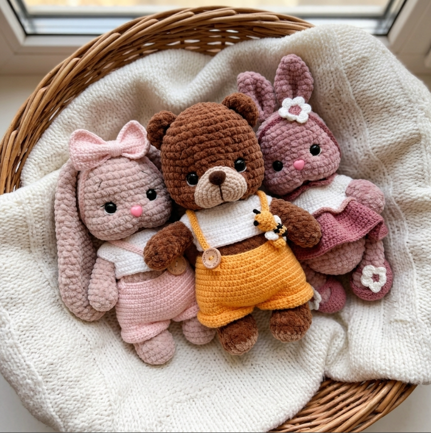 Adorable Bunny & Bear Crochet Pattern 🧸🐰 2-in-1 Plush Set (PDF Pattern)
