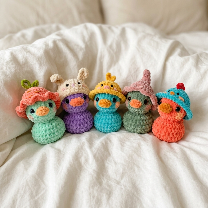 No-Sew Rubber Duck Crochet Pattern 🐥 5-in-1 Cute Animal Hats Bundle (PDF)