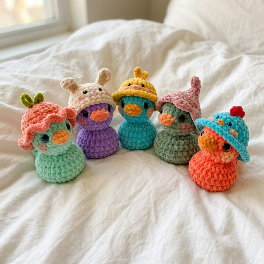 No-Sew Rubber Duck Crochet Pattern 🐥 5-in-1 Cute Animal Hats Bundle (PDF)