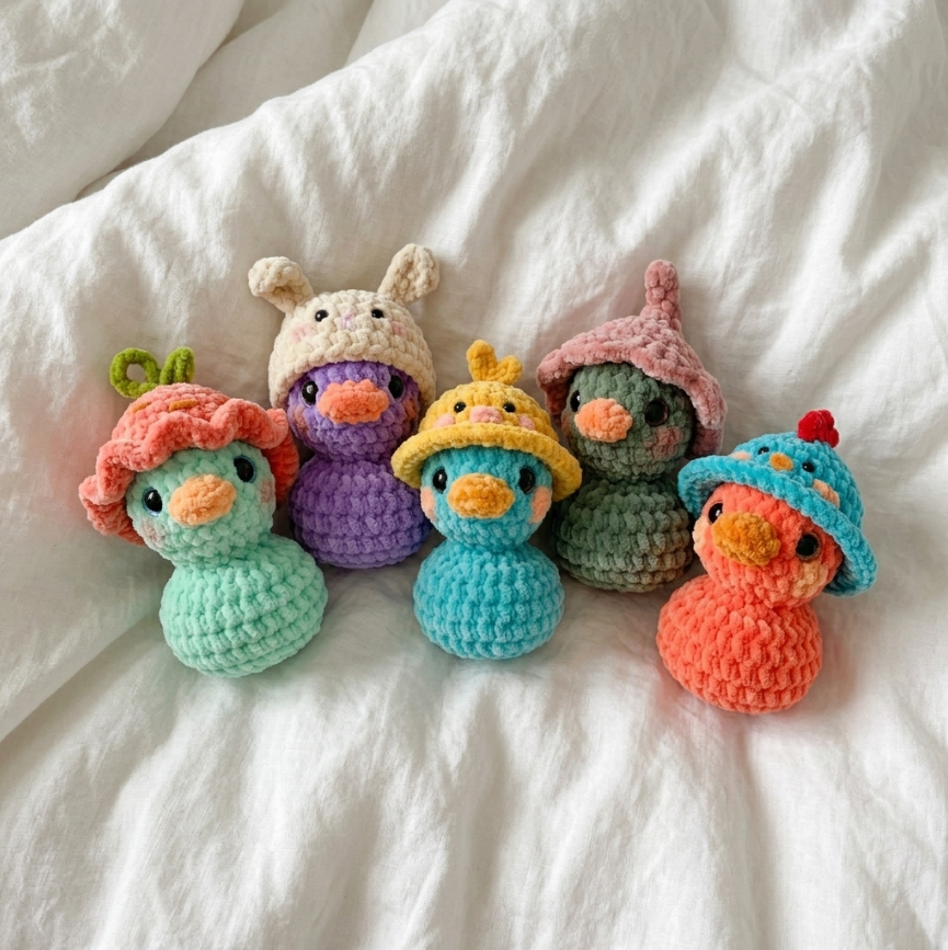 No-Sew Rubber Duck Crochet Pattern 🐥 5-in-1 Cute Animal Hats Bundle (PDF)