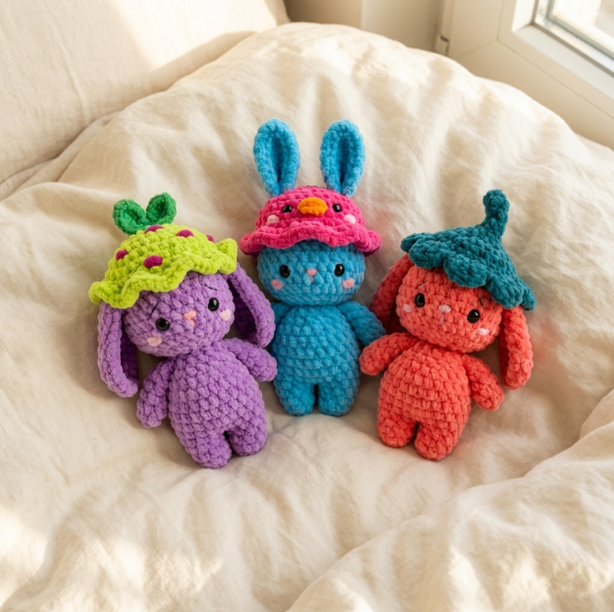 Crochet Bunny Pattern with Cute 2 Hats 🐰